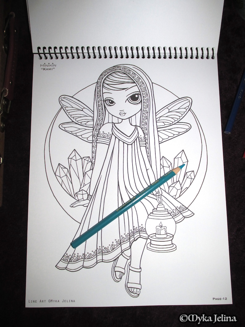 Myka's Minikins Bound Coloring Book 3 Autographed Artist Edition Big Eyed Child Fairy Line Art & Grayscale image 8