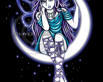 Venus Moon Gothic Crescent Moon Celestial Fairy Signed Myka Jelina Art PRINTS