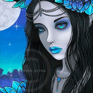 Nalin Signed Prints Gothic Blue Fairy Moon Lotus Fairy