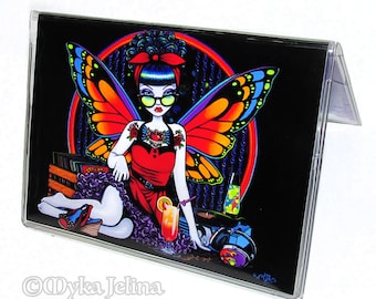 BetsyLynn Rockabilly Fairy Retro Fae Rainbow Butterfly Wings Vinyl Business Card Holder Myka Jelina Art