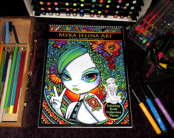 Download Myka Jelina Bound Coloring Book Collection 3 Autographed Artist Edition Rainbow Hippie Candy Sunshine Girl Fairy