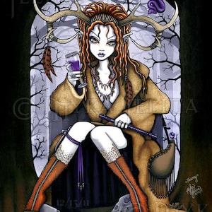 Tawny Signed Prints Nature Spirit Therianthrope Goddess Horned Wine Fae Art