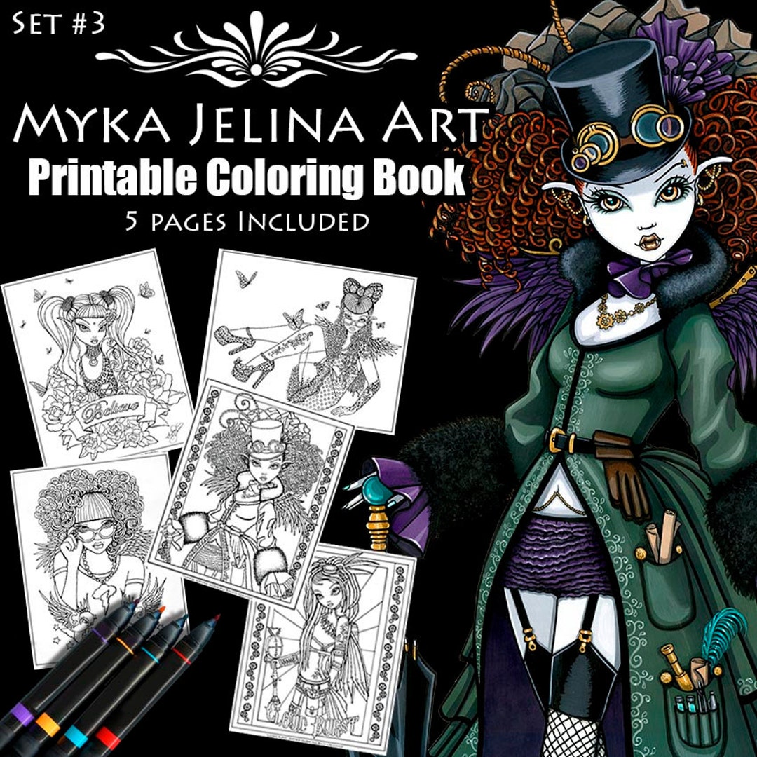 Set 3 Printable Coloring Book Fairy Coloring Book Myka Jelina Art