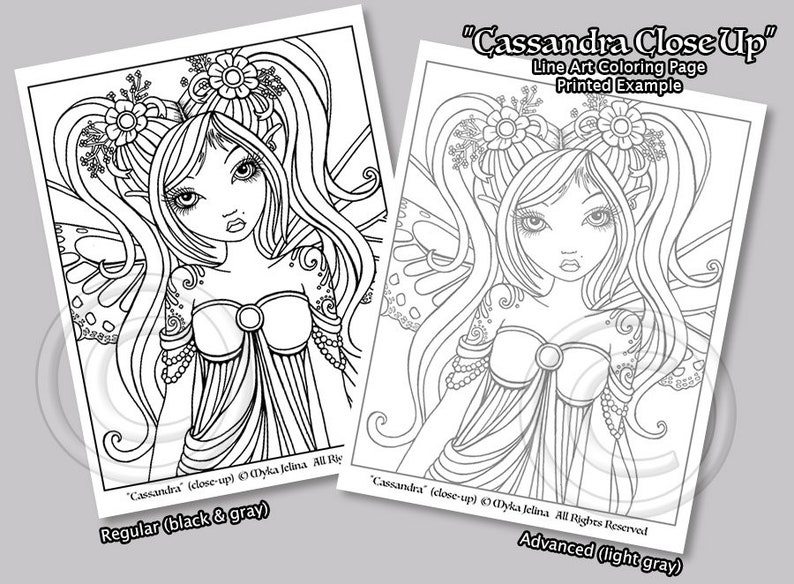 Single Coloring Page Digital Download Line Art Cassandra Close Up Myka Jelina Art Butterfly Fairy Cute Tattoo Pigtail Fae image 2