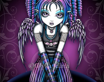 Ariel Cute Emo Pigtail Angel Gothic Fairy Art Print by Myka Jelina