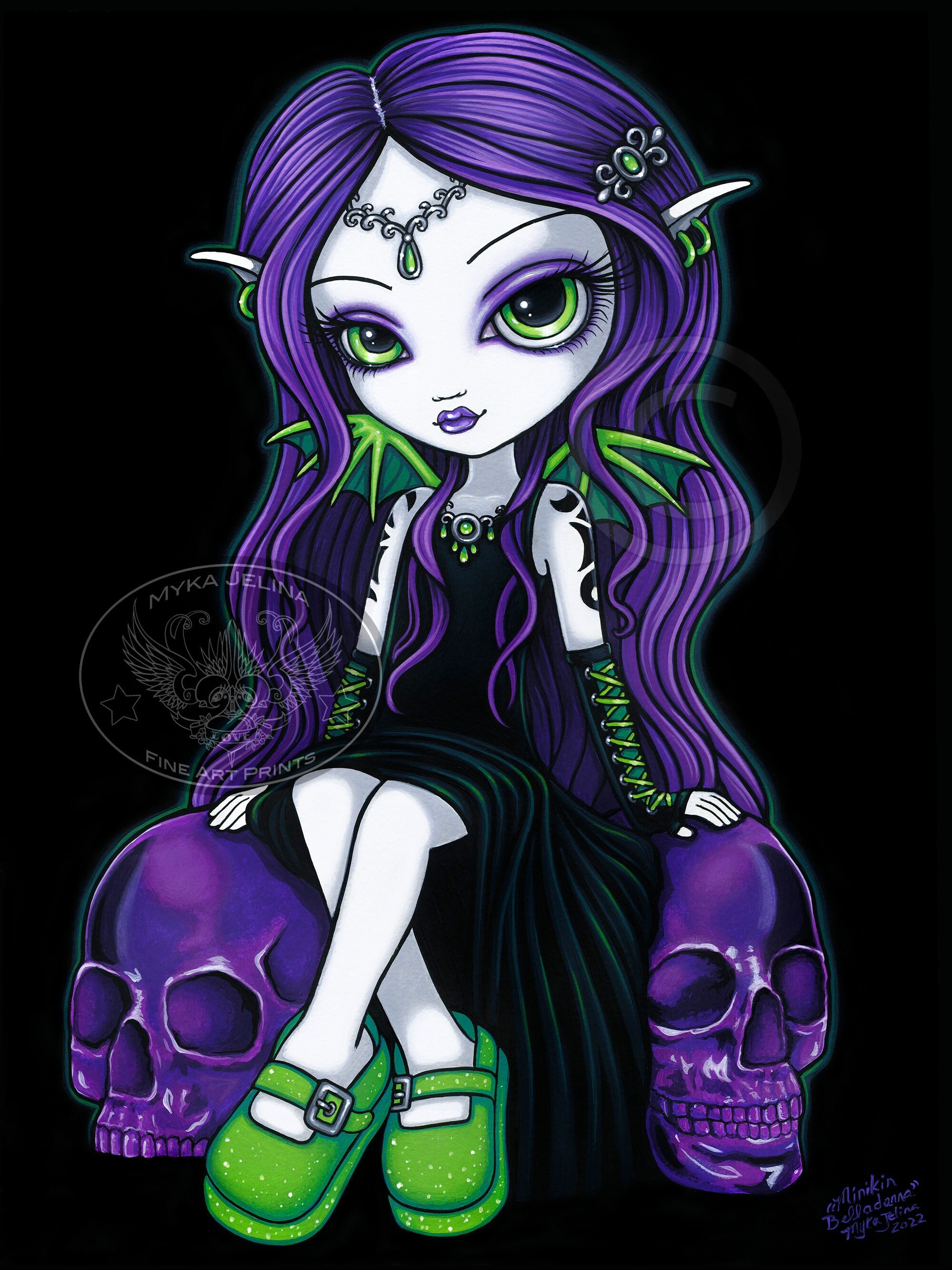 Purple Skull Gothic Fairy Art Minikin Belladonna Signed Prints