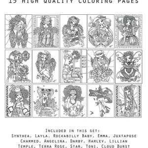 Set 9 Printed Coloring Pages FREE US SHIPPING Big Eyed Fairy Angel Art Loose Leaf Coloring Pack LIne Work 15 Pages image 3