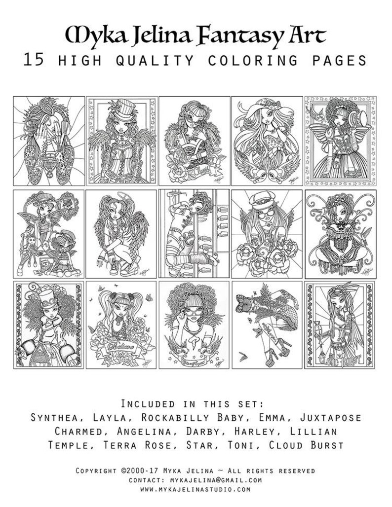 Set 9 Printed Coloring Pages FREE US SHIPPING Big Eyed Fairy Angel Art Loose Leaf Coloring Pack LIne Work 15 Pages image 3