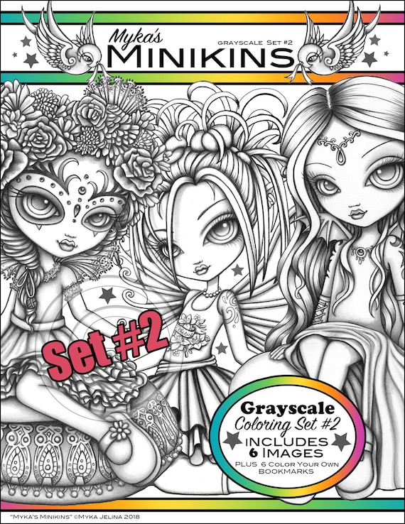 Grayscale Fairy Coloring Book: Myka's Minikins Set 2