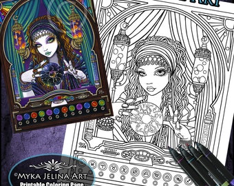 Lumina Line Art Coloring Page Bohemian Fortune Teller Machine Zodiac Mystical Crystal Ball