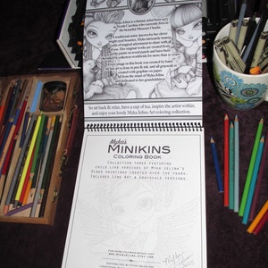 Myka's Minikins Bound Coloring Book 3 Autographed Artist Edition Big Eyed Child Fairy Line Art & Grayscale image 6