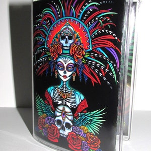 Wunderschöner Knochen Dia De Muertos Vinyl Business ID Kartenhalter Myka Jelina Art Micteccihuatl Sugar Skull Calaca Tag der Toten