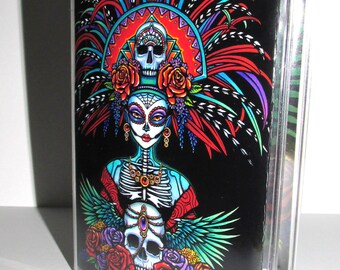 Beautiful Bones Dia De Muertos Vinyl Business ID Card Holder Myka Jelina Art Mictecacihuatl Sugar Skull Calaca Day of the Dead
