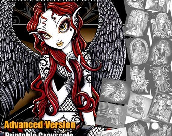 Set 6 - Advanced Grayscale Download - Classic Collection One - Fairy Coloring Book - Coloring Pages -Gothic Fairy Art - 15 Pages