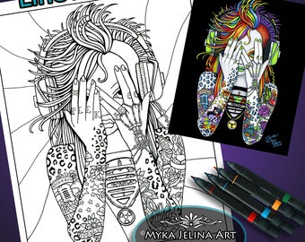 Synthea Line Art Digital Download Coloring Page Myka Jelina Art Psytrance Tattoo Musical Headphones Fairy