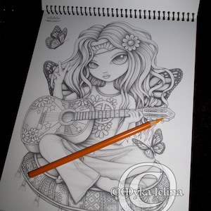 Myka's Minikins Bound Coloring Book 3 Autographed Artist Edition Big Eyed Child Fairy Line Art & Grayscale image 10