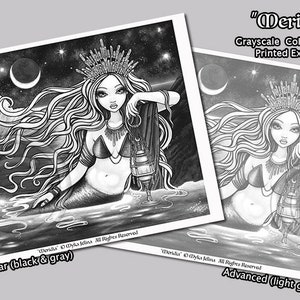 Meridia Grayscale Digital Download Coloring Page Mermaid Myka Jelina Art Siren Seascape image 4