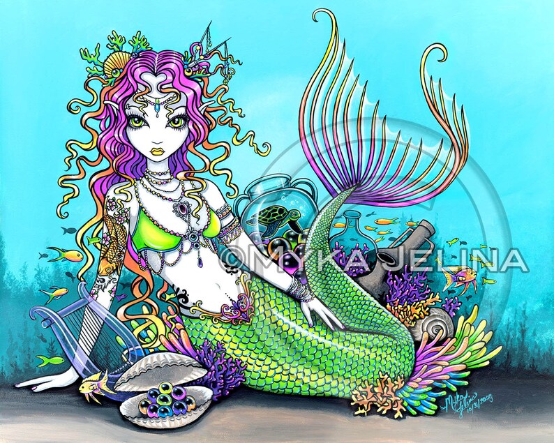 Lyra Signed Prints Tropical Rainbow Mermaid Sea Scape Myka Jelina image 1
