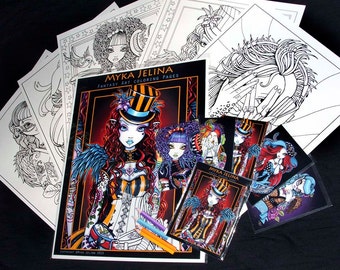 Myka Jelina Fantasy Art Coloring Pages: Steampunk Rockabilly (5 Pages)