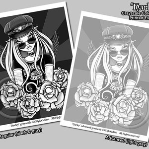 Harley Grayscale Digital Download Coloring Page Biker Chic Myka Jelina Art Tattoo Angel Roses Fantasy Art image 2