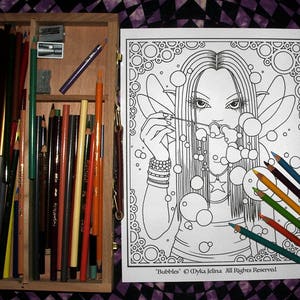 Digital Download colorare pagina linea "Bolle" Two Face Myka carina Bubble Maker Fairy gotico arte arte