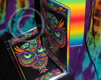 Psychedelic Rainbow Owl Trippy Hippie Owleister Vinyl Business Card Holder