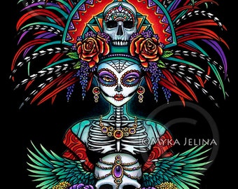 Beautiful Bones Ltd Edition Embellished Canvas Print Dia De Muertos Mictecacihuatl Day of the Dead Sugar Skull