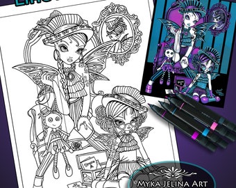 Charmed Line Art Digital Download Coloring Page Myka Jelina Art Gothic Couture Sister Fairies