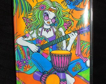 Melody Rainbow Hippie Guitar Drum Song Bird Fairy ID Card Holder