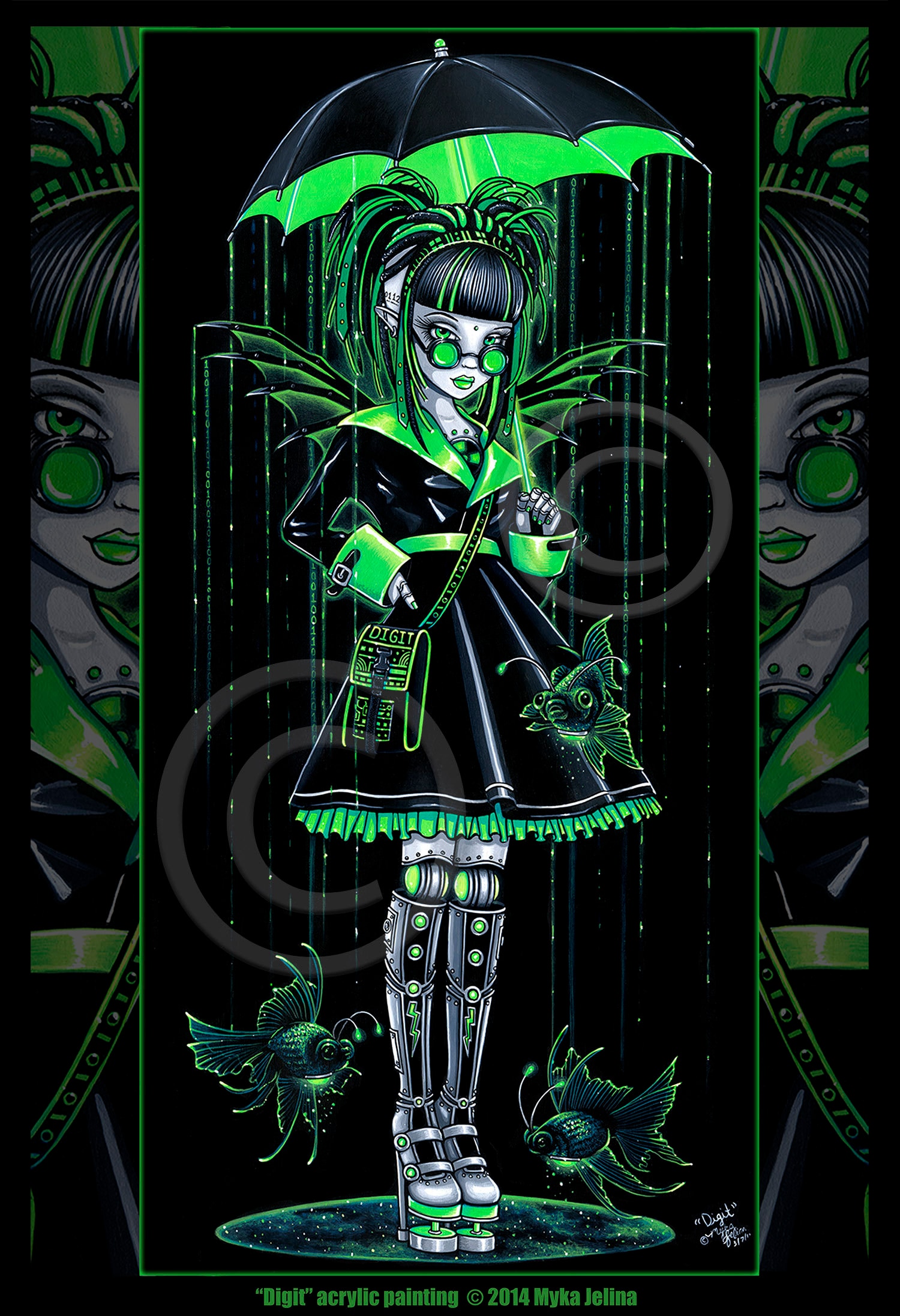 Digit Green Fairy Cybergoth Robot Android Fish Signed PRINT - Etsy