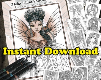 Fairy Line Art Malseiten: Myka Jelina Elegante Feenprinzessin (Digitaler Download)