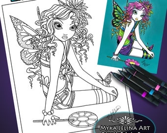 Crystal Line Art Digital Download Coloring Page Flower Child Butterfly Candy Fairy Bohemian Myka Jelina Art