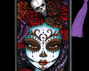 Dalia BOOKMARK Dia De Muertos Sugar Skull Flower Marigolds Calaca