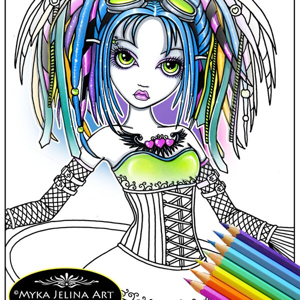 Luxie Close Up Line Art Single Coloring Page Digital Download Myka Jelina Art Cute Cyberpunk Hula Hoop Dreadfalls Tattoo Fairy