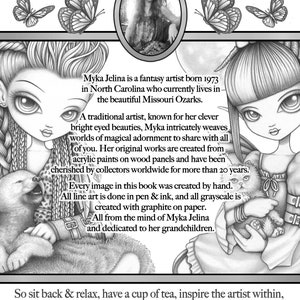 Myka's Minikins Bound Coloring Book 3 Autographed Artist Edition Big Eyed Child Fairy Line Art & Grayscale image 2