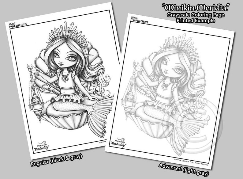Minikin Meridia Grayscale Instant Download Coloring Page | Etsy