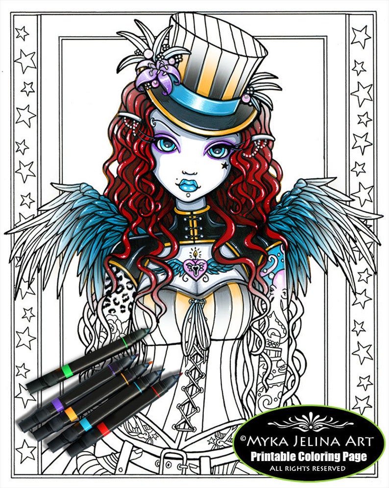 Layla Close Up Line Art Instant Download Coloring Page Myka Jelina Art Top Hat Circus Tattoo Angel Steampunk Fairy Clip Art Art Collectibles Deshpandefoundationindia Org