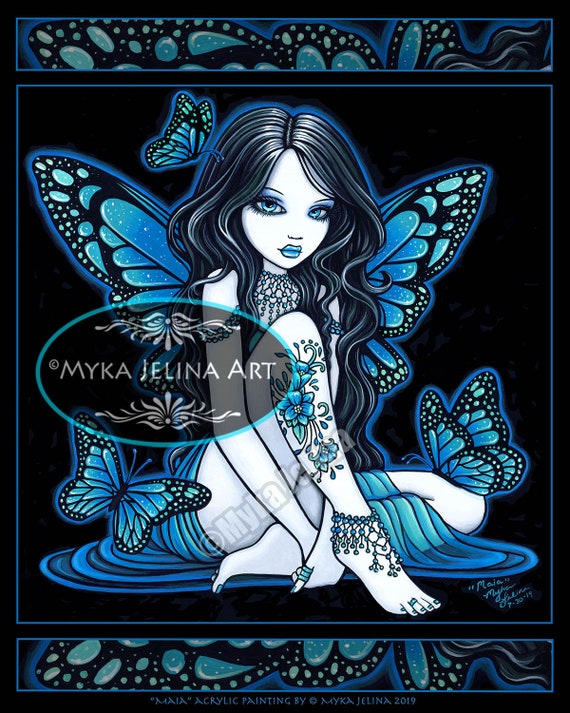 Blue Butterfly Gothic Flower Tattoo Fairy Maia Canvas Print