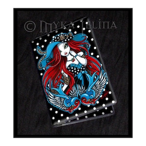 Porte-cartes de visite ange tatoué rockabilly hirondelle Emma