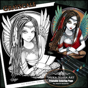 Tribal Fusion Zaria Grayscale Digital Download Coloring Page Myka Jelina Art Dreadlocks Leopard Print