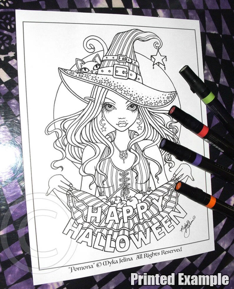 Download Pomona Digital Download Coloring Page Line Art Myka Jelina Art Samhain All Hallows Eve Witch ...