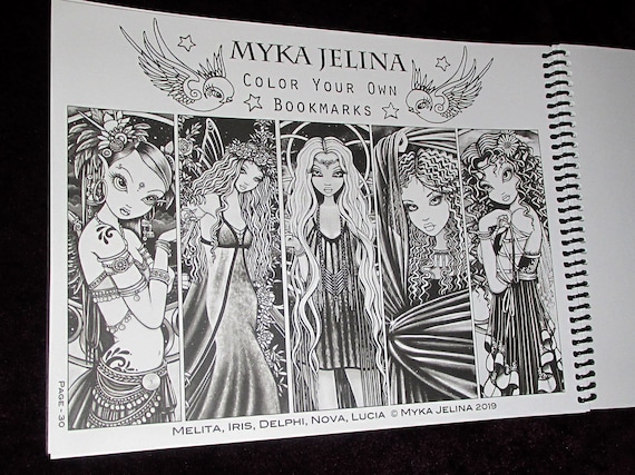 Myka Jelina Bound Coloring Book Collection Two 31 Pages Autographed Artist Edition Gypsy Bohemian Celestial Fairy Line Art Grayscale