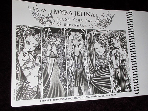 Myka Jelina Bound Coloring Book Collection Two 31 Pages Autographed Artist Edition Gypsy Bohemian Celestial Fairy Line Art Grayscale