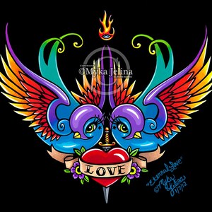 Eternal Love Arc-en-ciel Hirondelle Tatouage Ange Fée Toile ACEO