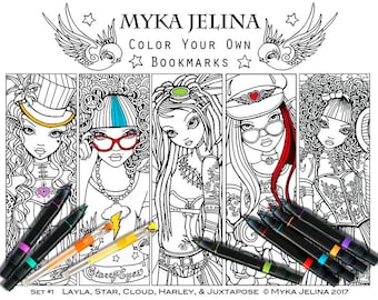 Line Art Set #1 Bookmark Coloring Page Digital Download Myka Jelina Fantasy Fairy Art Steampunk Tattoo Fae