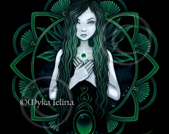Amora Original Acrylic Painting 12"x12" Green Fairy Heart Chakra Love Mandala