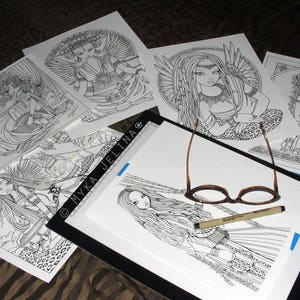 Zaria - Tribal Goddess - Fantasy Art - Digital Download - Coloring Page