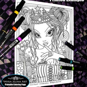 Digitale Download kleurplaat pagina "Sweet Tooth" Line Art Myka Jelina Art schattig Candy Girl prinses lollies kauwgom zoete taarten Pigtails