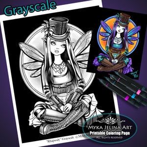 Steampunk Rhapsody Grayscale Digital Download Coloring Page Gothic Fairy Myka Jelina Art
