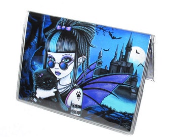 Amelia Vampire Gothic Fairy Werecat Castle Vinyl Business Card Holder Myka Jelina Art